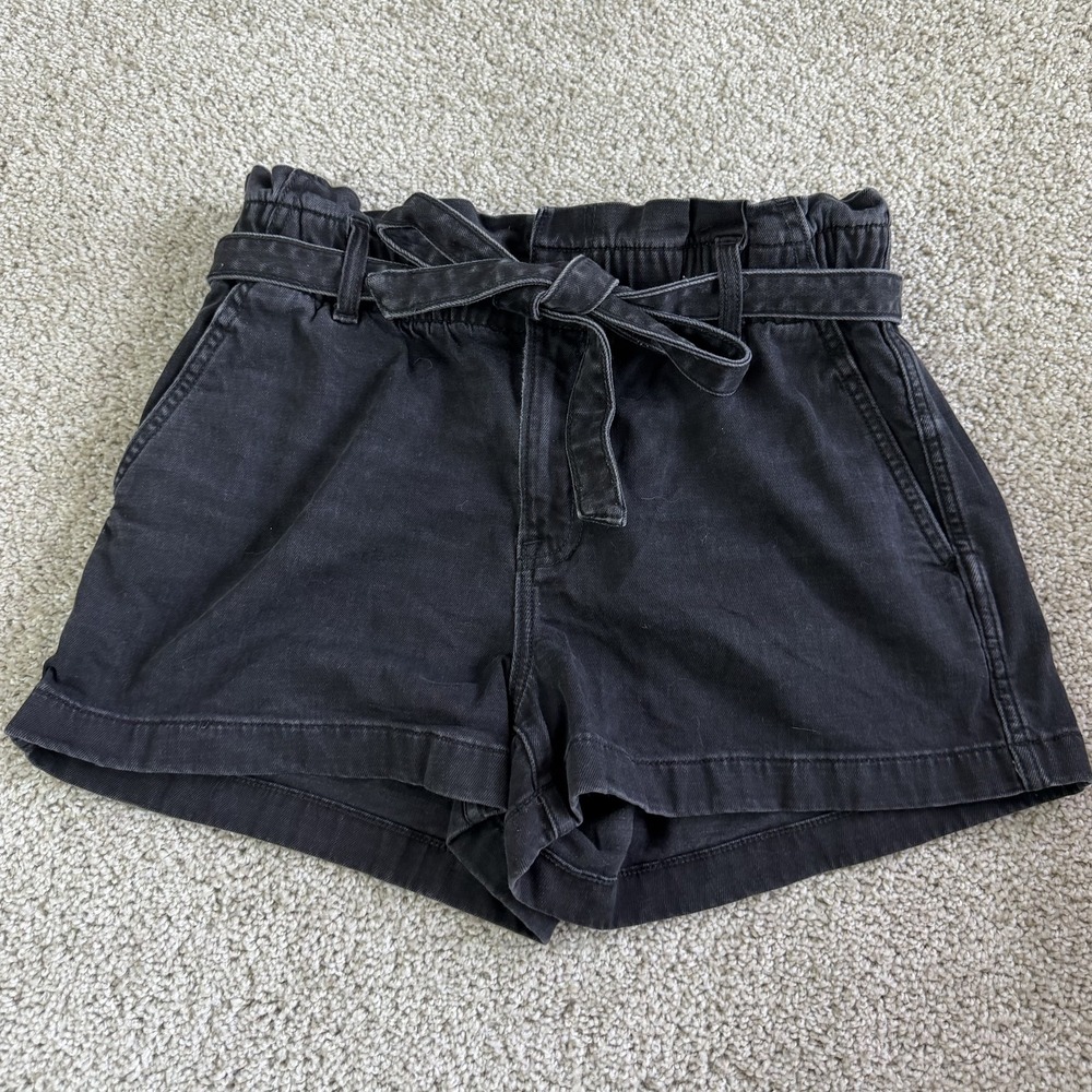 American Eagle Paperbag Denim Shorts Womens 10 Black Belted Tie Waist Summer
